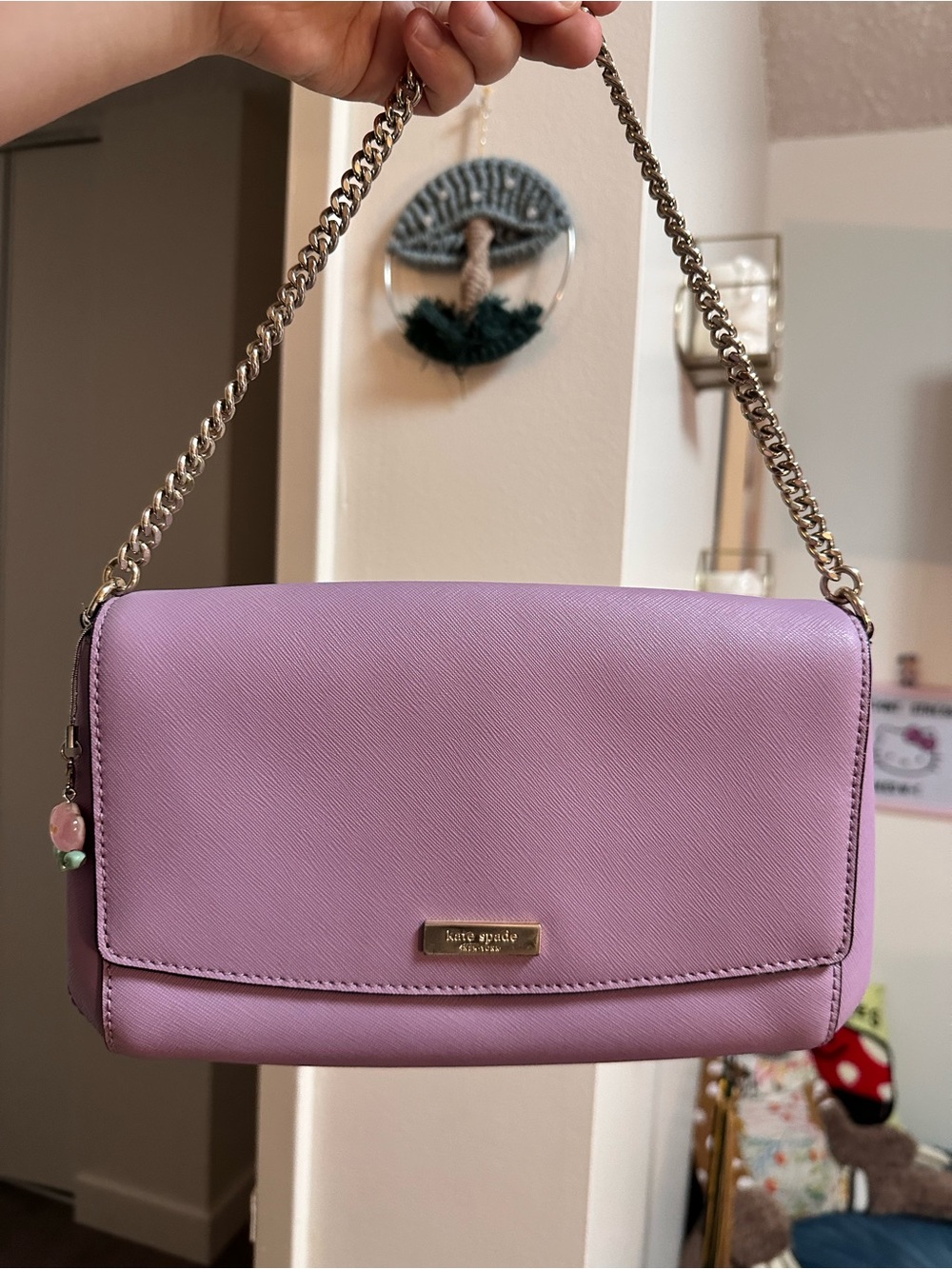 kate spade lilac leather shoulder bag with gold chain